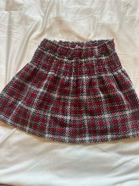 Girls' Plaid Smocked Waist Skirt in Red